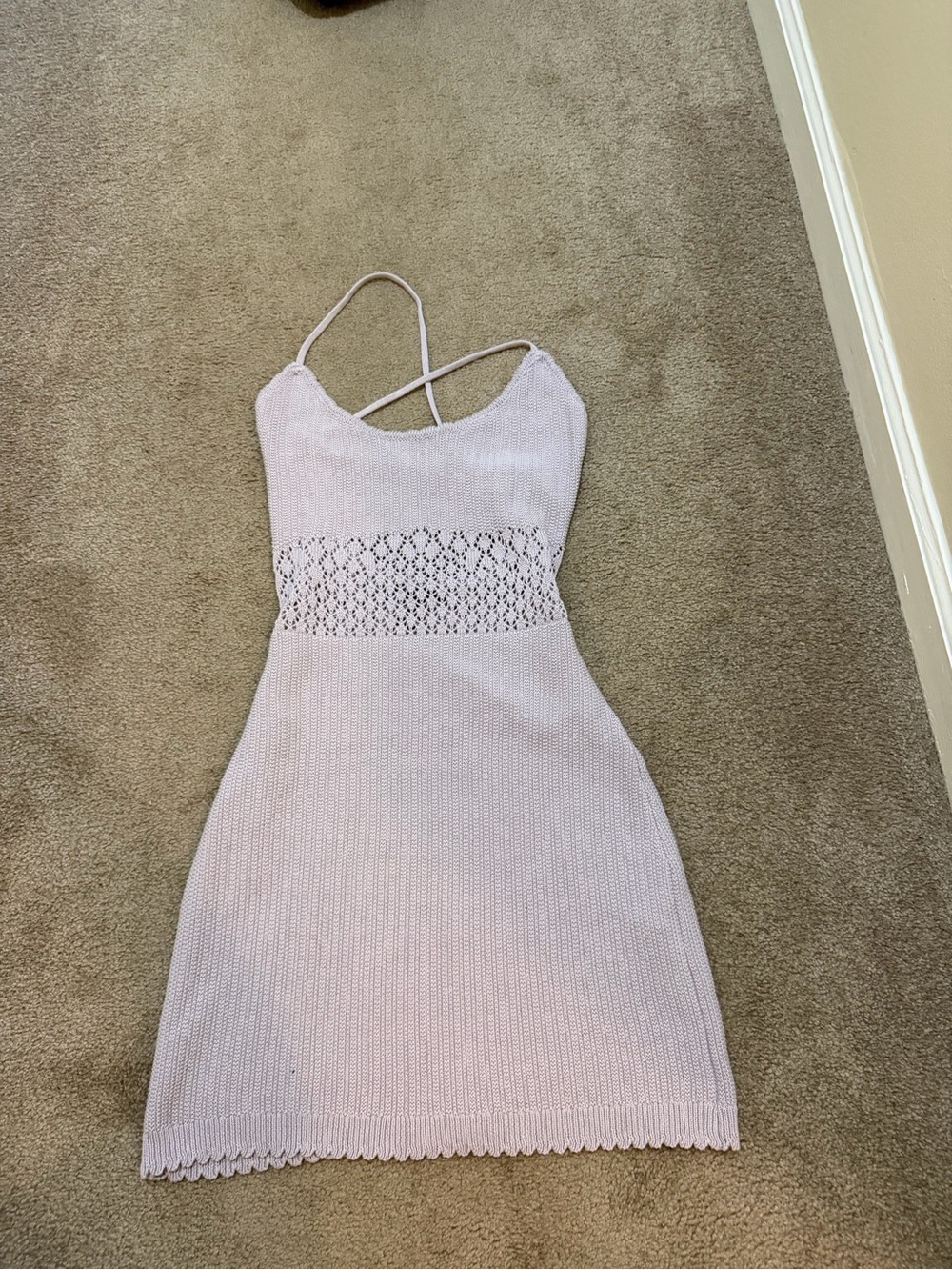Sleeveless Knit Lace-Panel Mini Dress in Light Lavender crochet